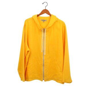 FLAX Jeanne Engelhart Linen Bright Yellow Zip Front Hooded Jacket L